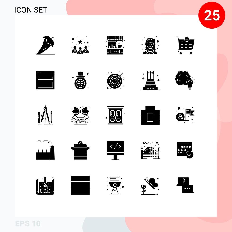 Pictogram Set of 25 Simple Solid Glyphs of scientist mathematician best team academic counter Editable Vector Design Elements