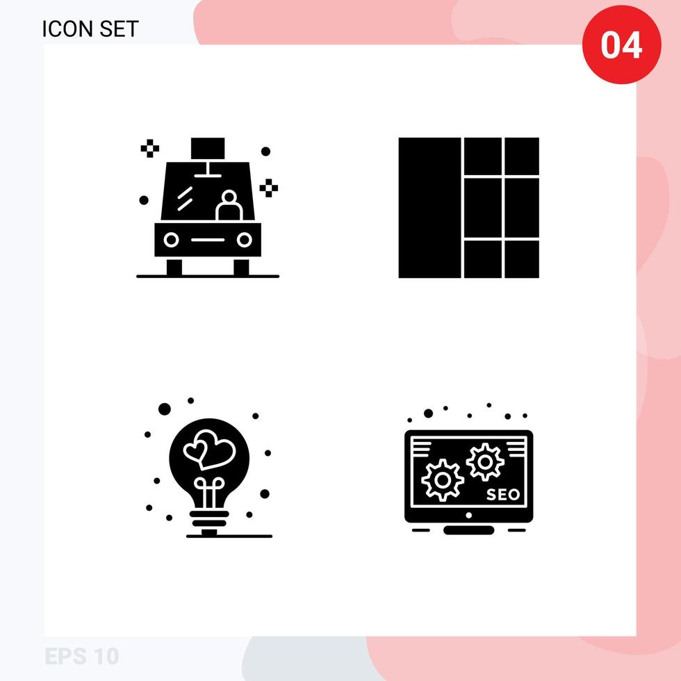 Modern Set of 4 Solid Glyphs and symbols such as shuttle valentine school bulb promotion Editable Vector Design Elements