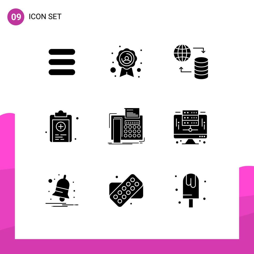 Pack of 9 creative Solid Glyphs of telefax message service fax medicine Editable Vector Design Elements