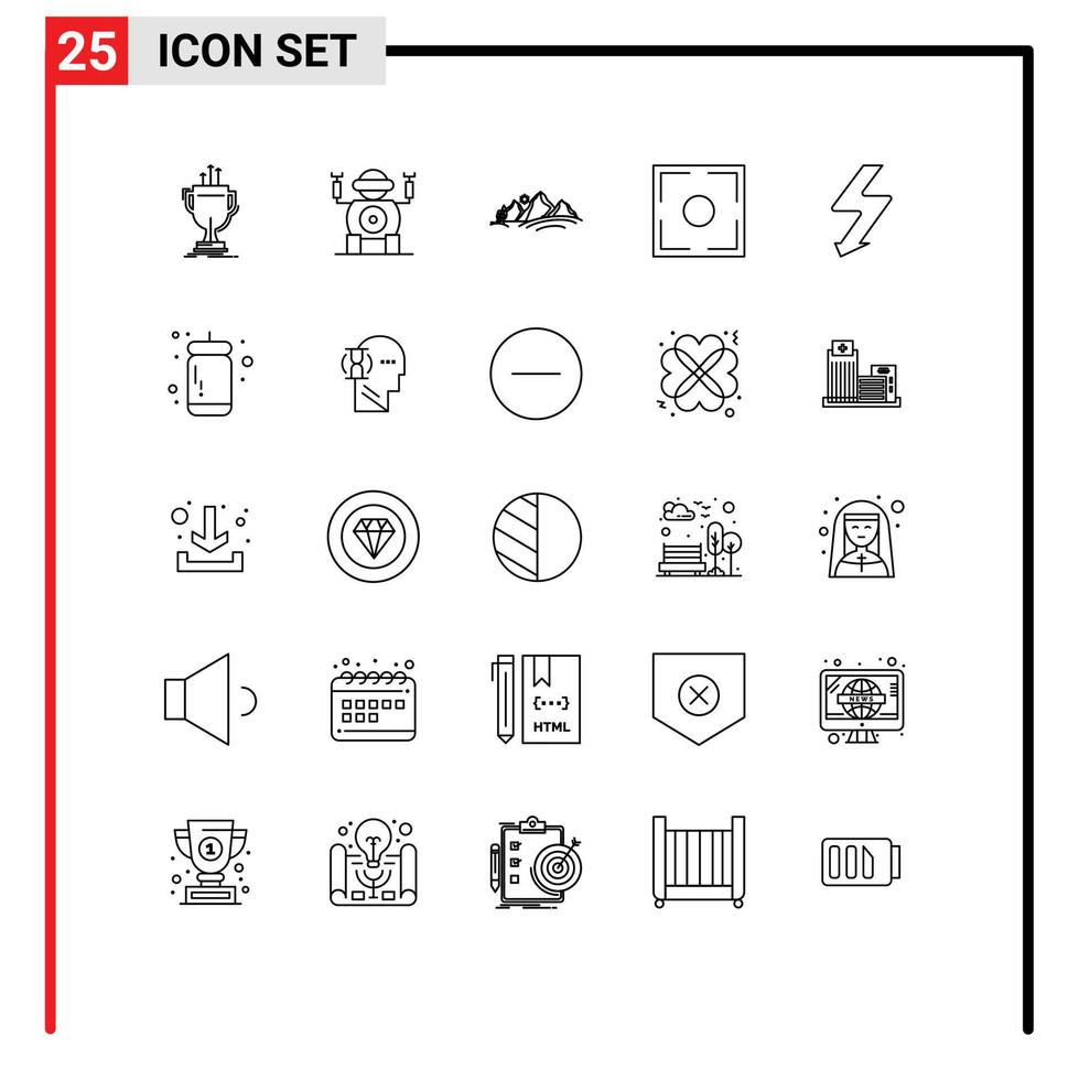 25 Universal Line Signs Symbols of camera photo hill frame sun Editable Vector Design Elements