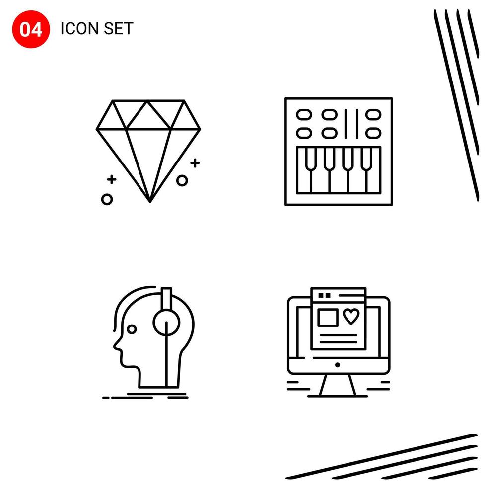 Collection of 4 Vector Icons in Line style Pixle Perfect Outline Symbols for Web and Mobile Line Icon Signs on White Background 4 Icons