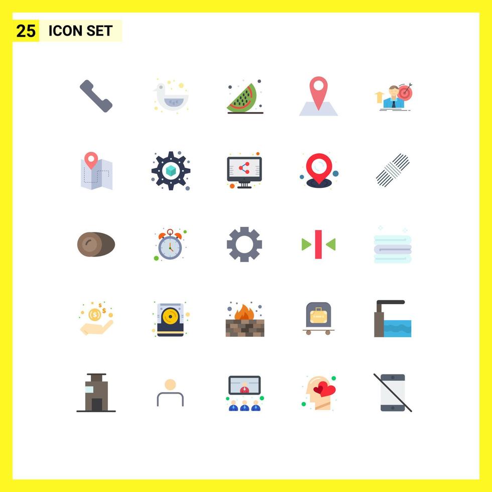 25 User Interface Flat Color Pack of modern Signs and Symbols of achieve user fruits success map Editable Vector Design Elements