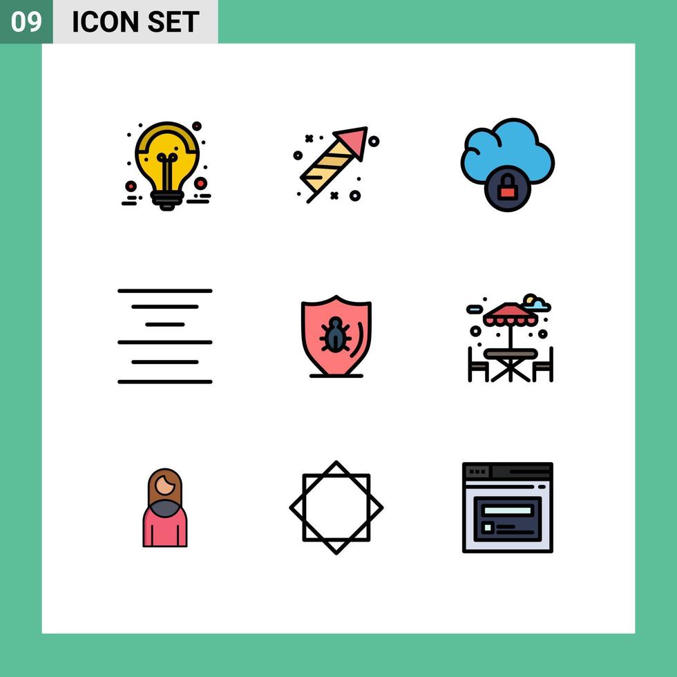 Set of 9 Modern UI Icons Symbols Signs for programing text eid center lock Editable Vector Design Elements