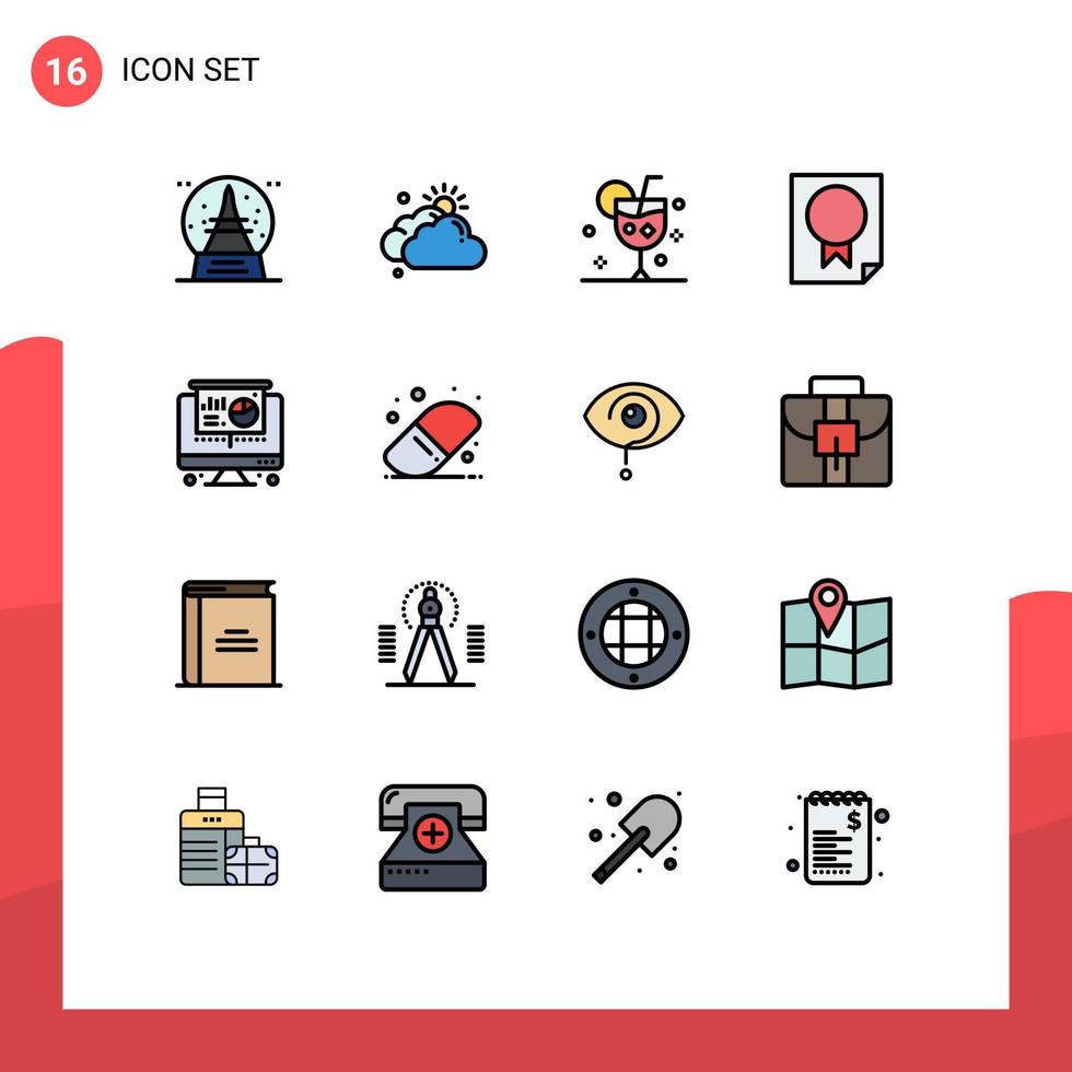 16 Universal Flat Color Filled Line Signs Symbols of report page beverage data ice Editable Creative Vector Design Elements