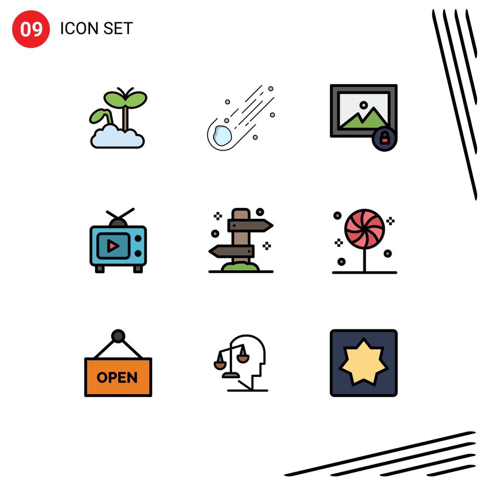 Stock Vector Icon Pack of 9 Line Signs and Symbols for holiday video comet play tv Editable Vector Design Elements