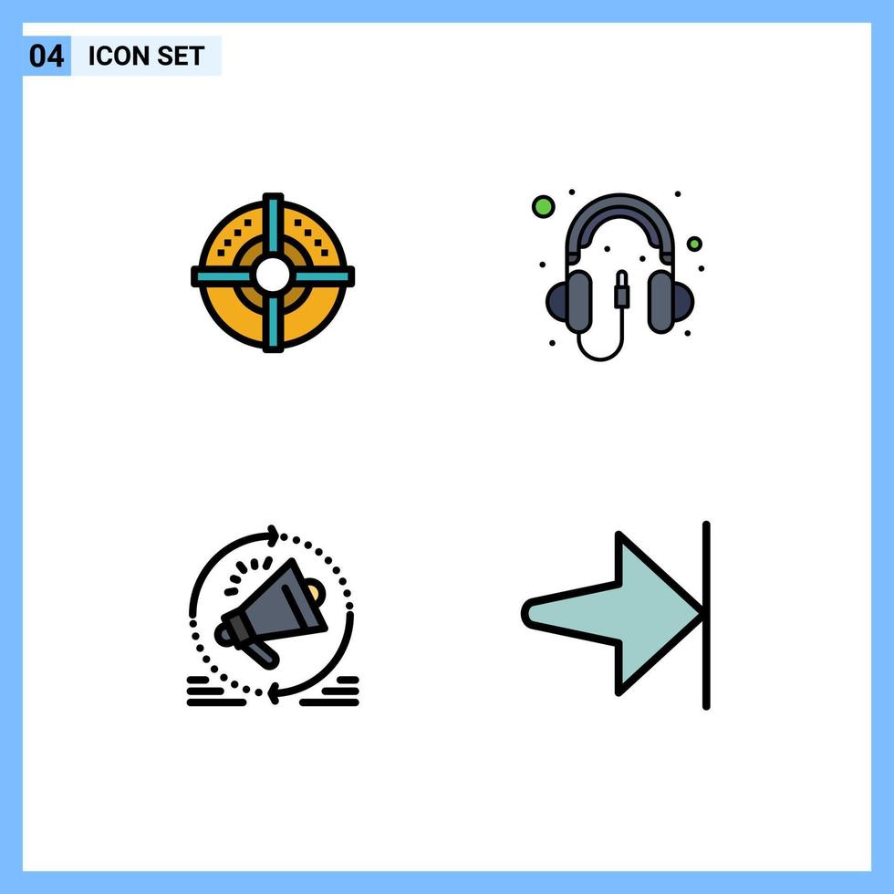 Modern Set of 4 Filledline Flat Colors Pictograph of target marketing point hardware announcement Editable Vector Design Elements