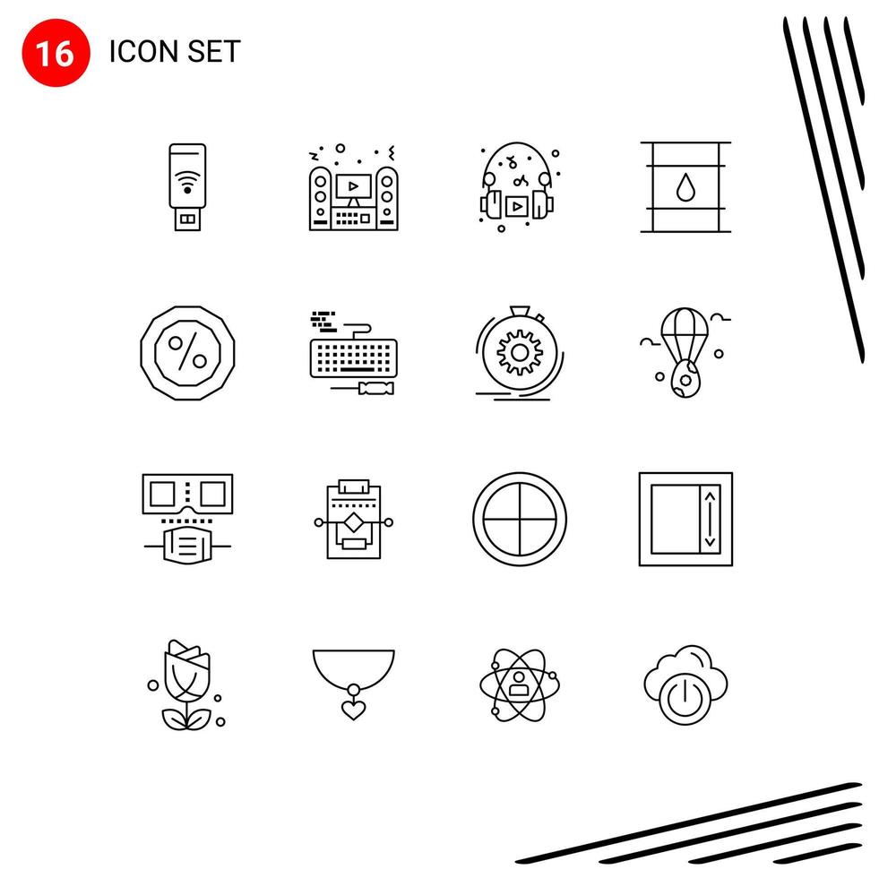 16 User Interface Outline Pack of modern Signs and Symbols of logistic cylinder system container music Editable Vector Design Elements