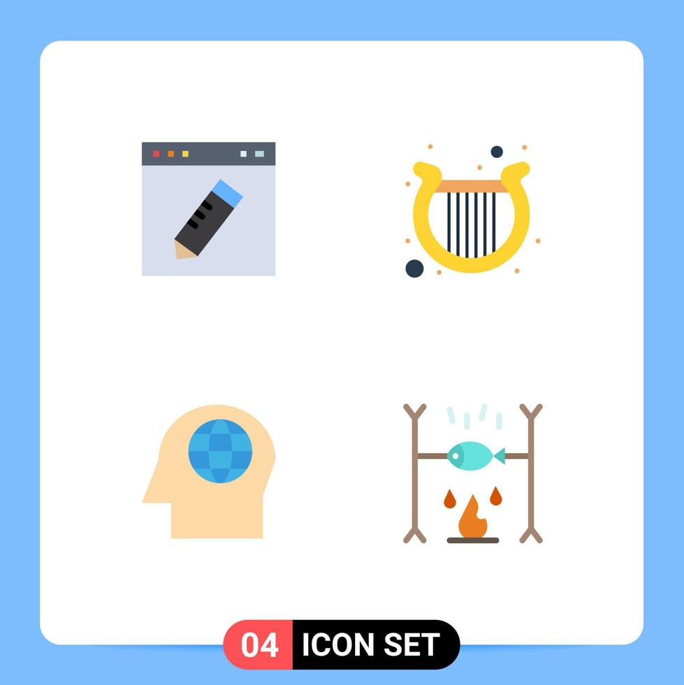 Modern Set of 4 Flat Icons Pictograph of browser face education ireland head Editable Vector Design Elements