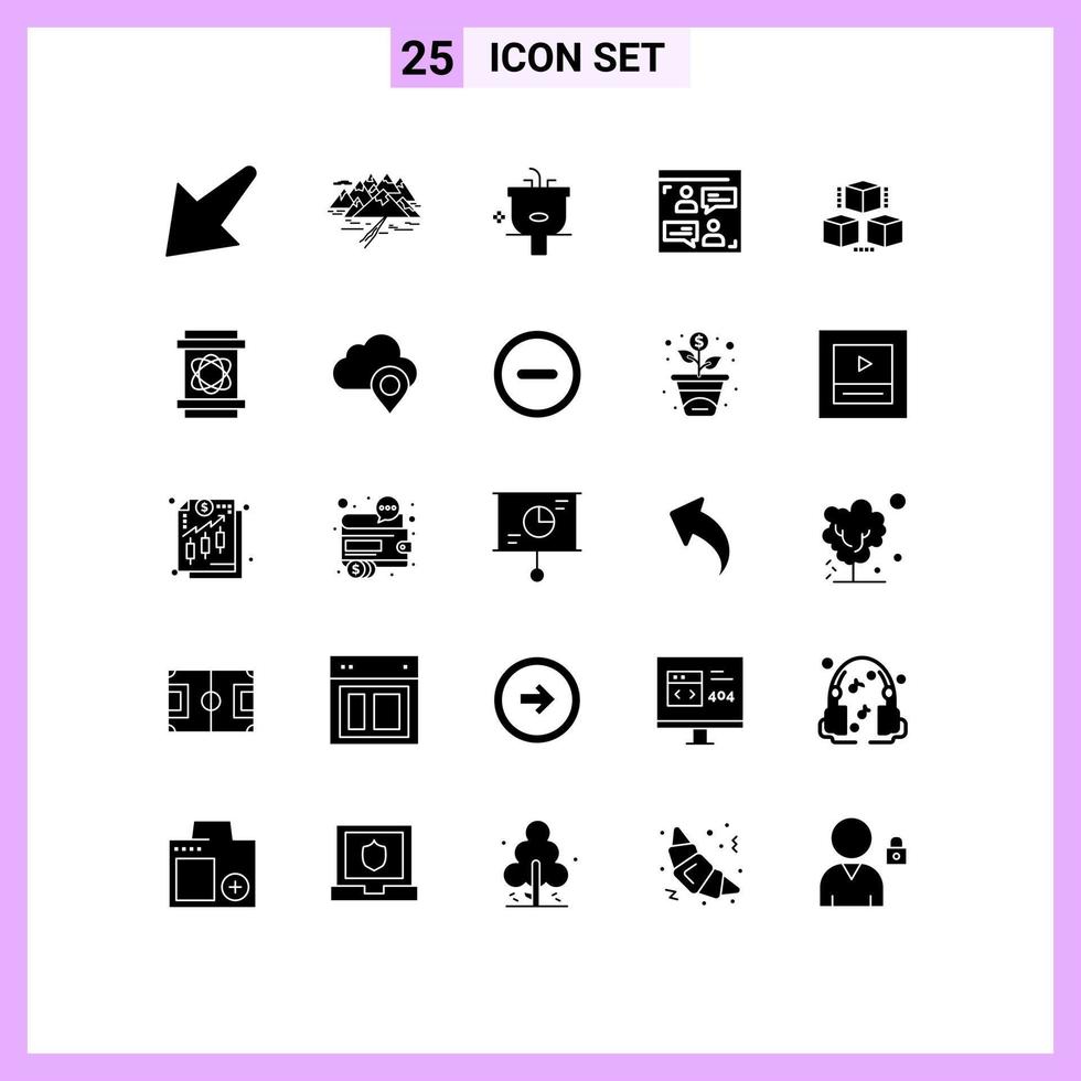 Universal Icon Symbols Group of 25 Modern Solid Glyphs of box user basin chat wash Editable Vector Design Elements