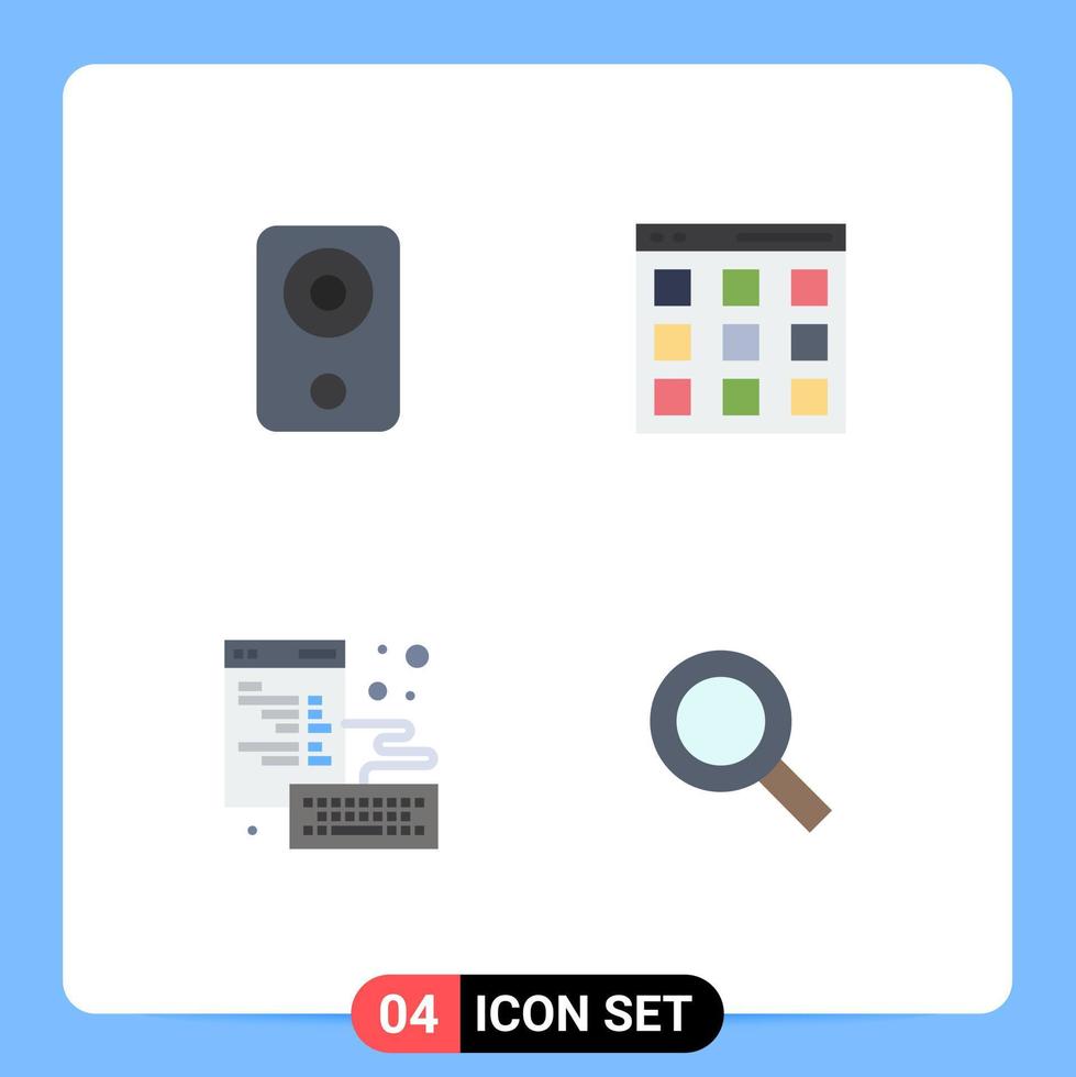 conjunto moderno de 4 iconos y símbolos planos, como el desarrollo de la interfaz de hardware del navegador de computadoras, elementos de diseño vectorial editables vector