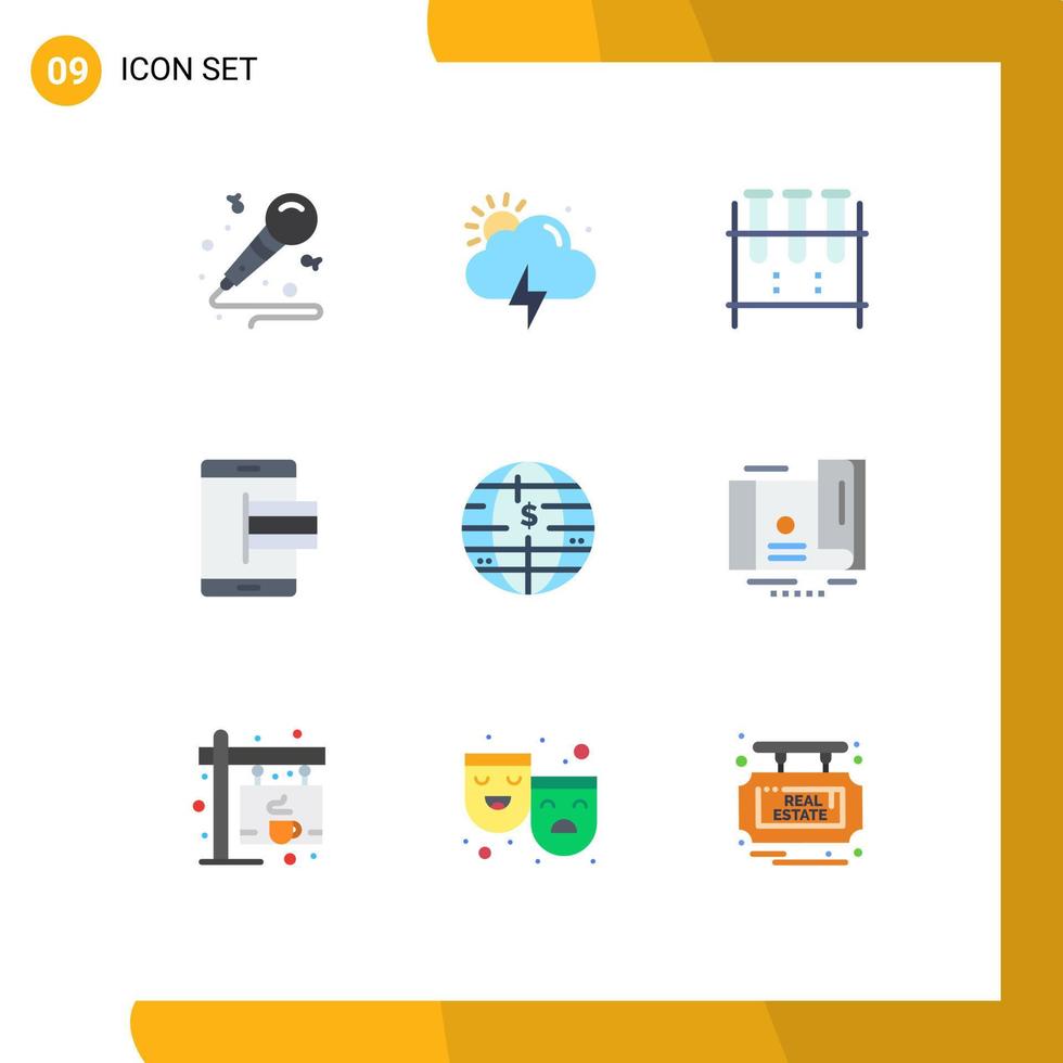 Modern Set of 9 Flat Colors and symbols such as future of money online erlenmeyer flask mobile commerce Editable Vector Design Elements