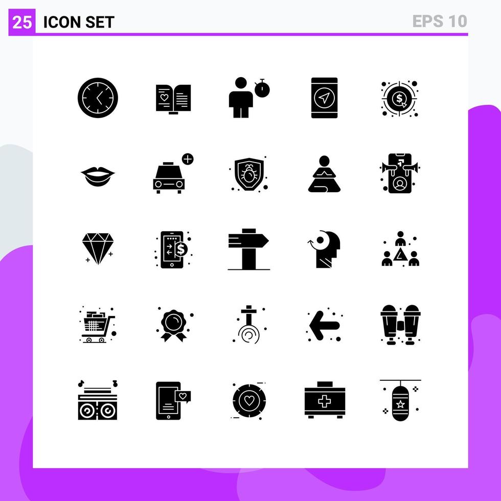 25 Solid Glyph concept for Websites Mobile and Apps graph currency human analysis location Editable Vector Design Elements
