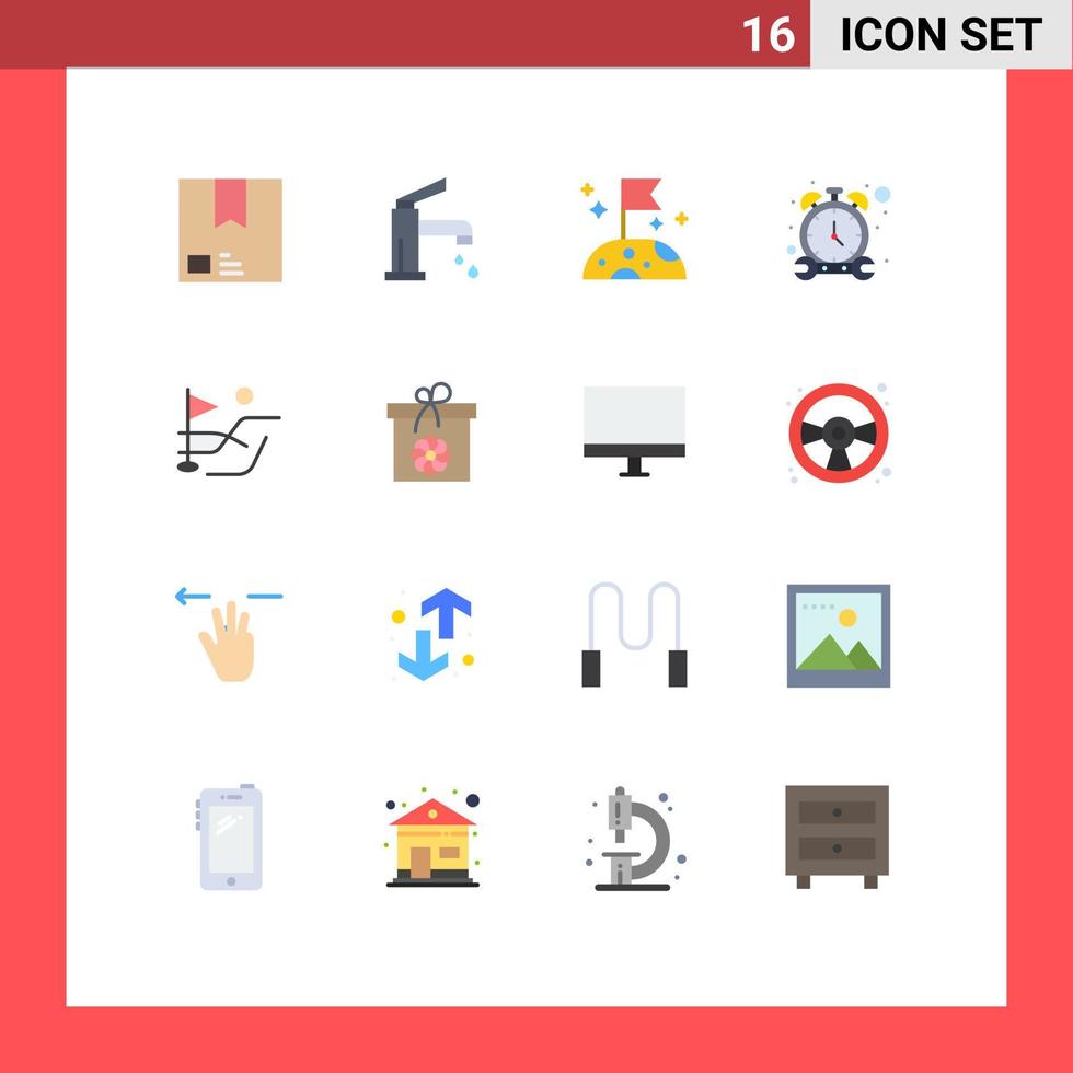 Universal Icon Symbols Group of 16 Modern Flat Colors of repair timer cleaning stop slow Editable Pack of Creative Vector Design Elements