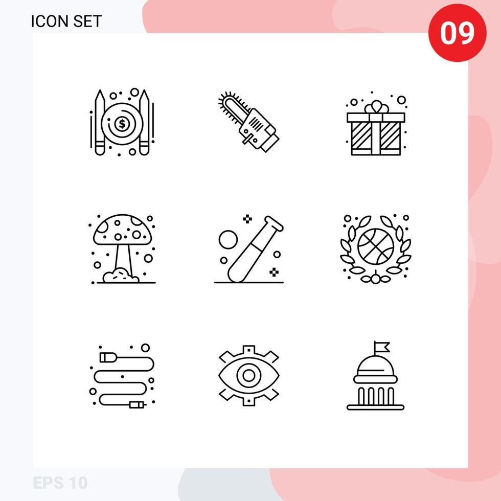 Set of 9 Modern UI Icons Symbols Signs for game ball gift nature forest Editable Vector Design Elements