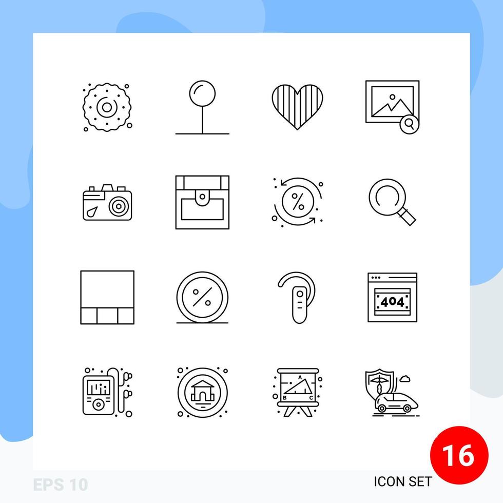 Set of 16 Modern UI Icons Symbols Signs for image camera love search image Editable Vector Design Elements