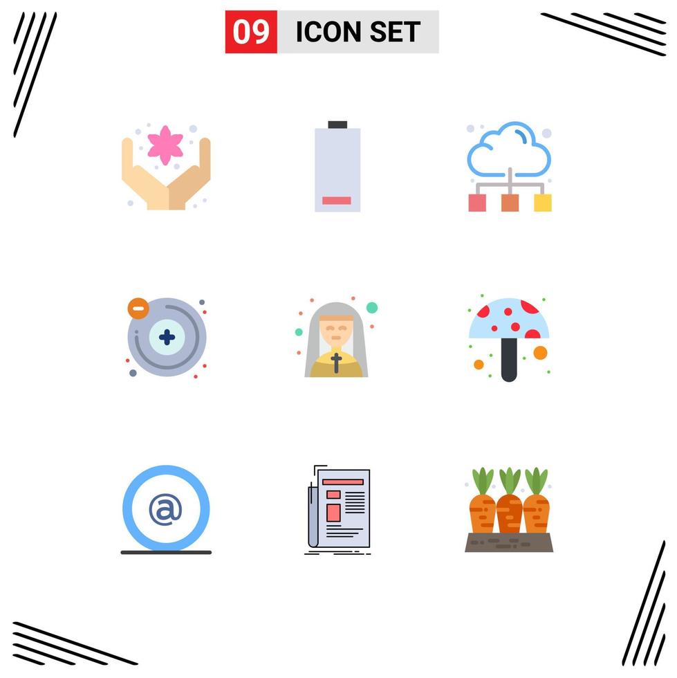 Flat Color Pack of 9 Universal Symbols of mother superior church cloud molecule atoms Editable Vector Design Elements