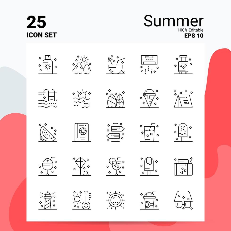 25 conjunto de iconos de verano 100 archivos eps 10 editables concepto de logotipo de empresa ideas diseño de icono de línea vector