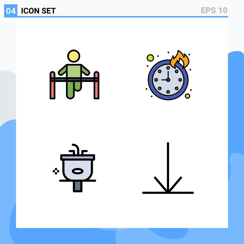 Pictogram Set of 4 Simple Filledline Flat Colors of exercise bathroom health time shower Editable Vector Design Elements