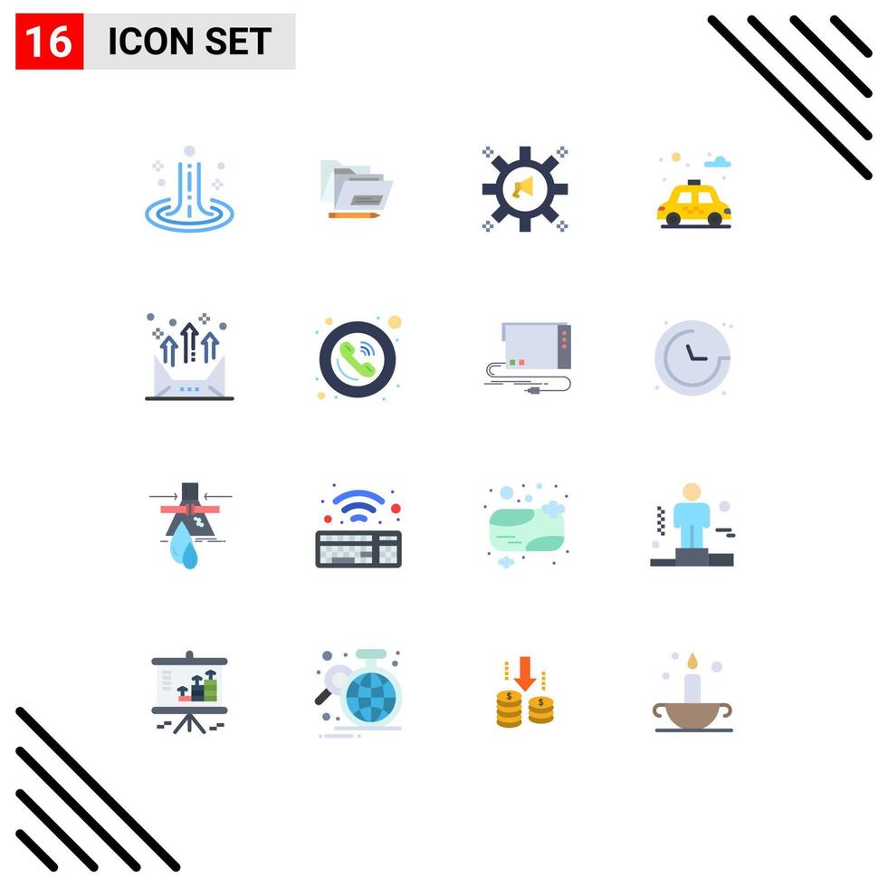 Set of 16 Modern UI Icons Symbols Signs for arrow car advertising park megaphone Editable Pack of Creative Vector Design Elements