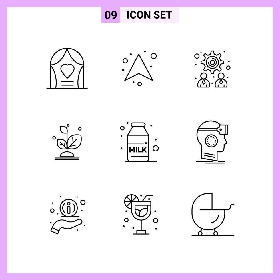 9 Icons in Line Style Outline Symbols on White Background Creative Vector Signs for Web mobile and Print