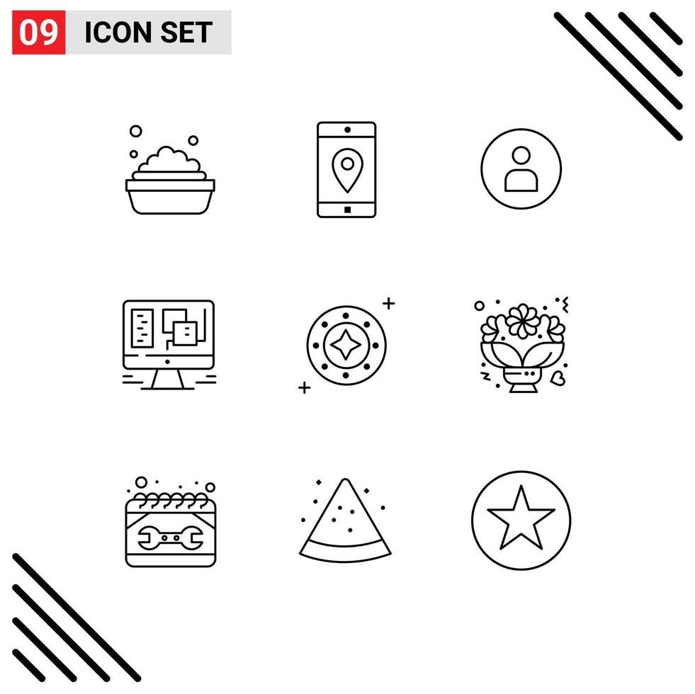 9 User Interface Outline Pack of modern Signs and Symbols of galaxy web man window computer Editable Vector Design Elements