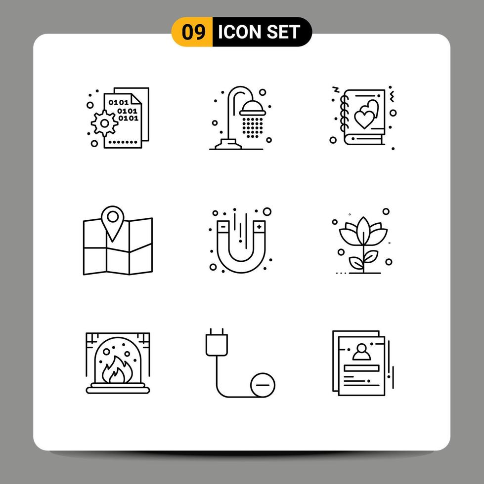 Pack of 9 creative Outlines of test laboratory book pin location Editable Vector Design Elements
