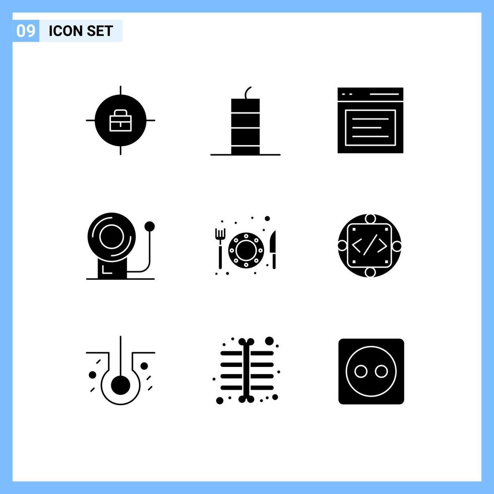 Universal Icon Symbols Group of 9 Modern Solid Glyphs of hotel equipment communication education user Editable Vector Design Elements