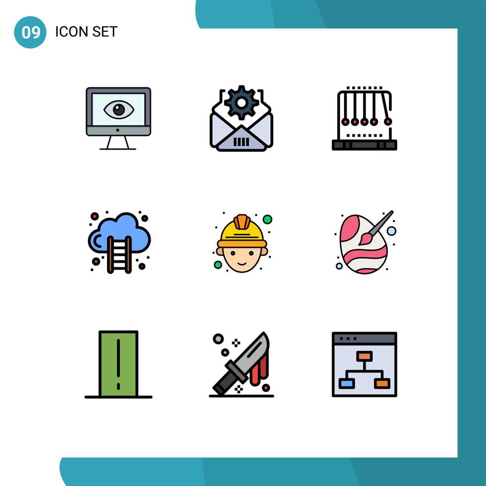 Group of 9 Modern Filledline Flat Colors Set for labour growth gear finance swing Editable Vector Design Elements