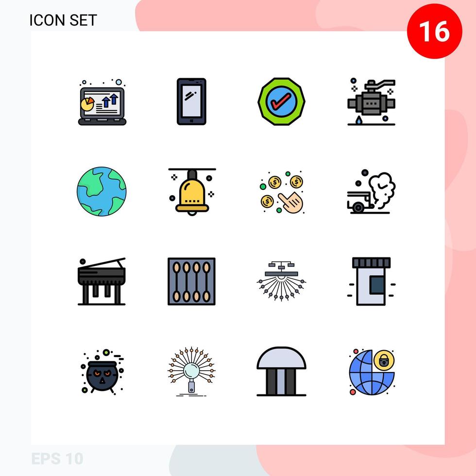 16 Thematic Vector Flat Color Filled Lines and Editable Symbols of valve construction android buildings success Editable Creative Vector Design Elements