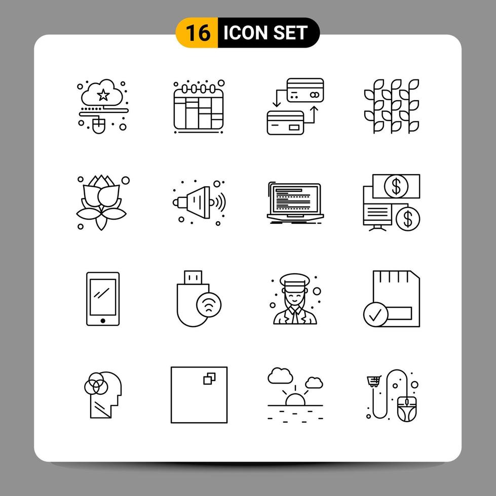 16 Black Icon Pack Outline Symbols Signs for Responsive designs on white background 16 Icons Set vector