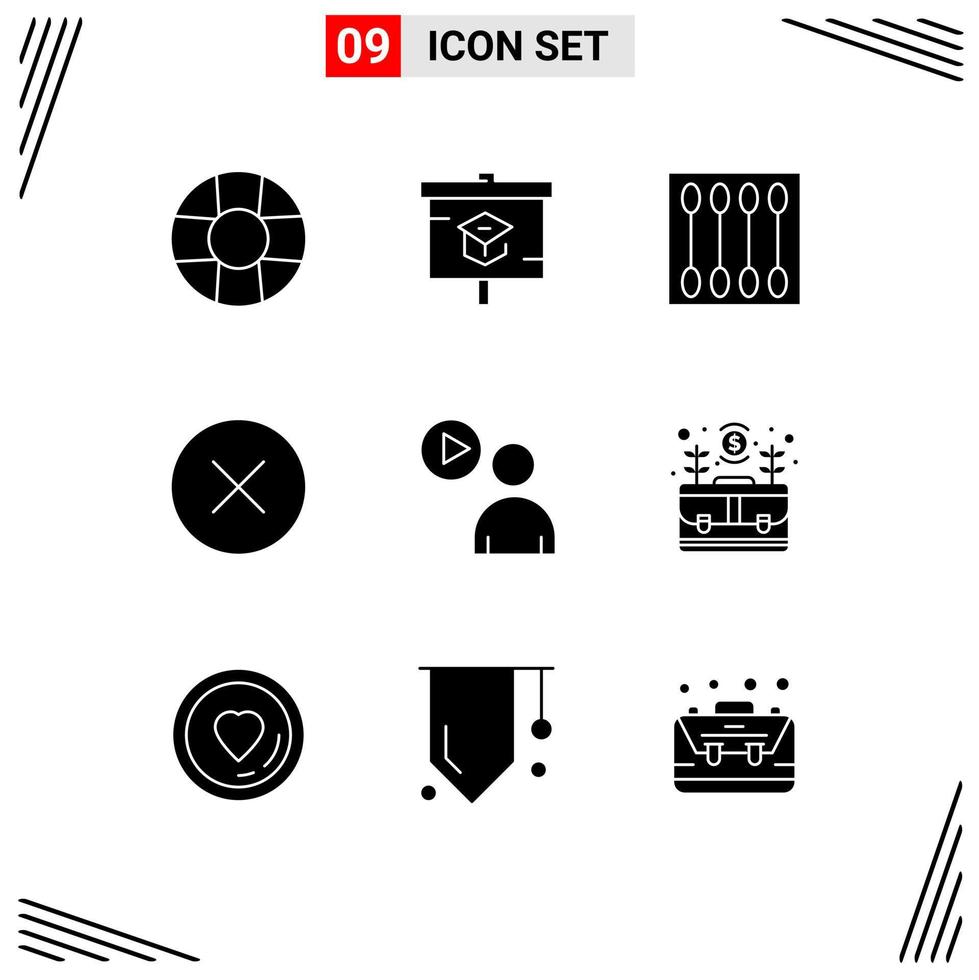 conjunto de 9 iconos de interfaz de usuario modernos signos de símbolos para elementos de diseño vectorial editables de medios multimedia de pincel facial de usuario de video vector
