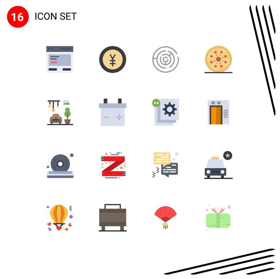 Stock Vector Icon Pack of 16 Line Signs and Symbols for pizza food yen drink target Editable Pack of Creative Vector Design Elements