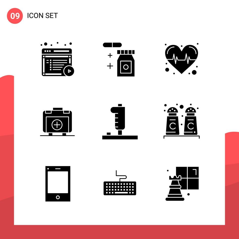 Pack of 9 Universal Glyph Icons for Print Media on White Background vector