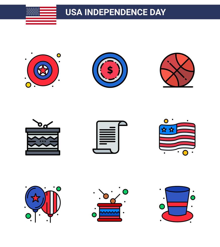 4th July USA Happy Independence Day Icon Symbols Group of 9 Modern Flat Filled Lines of american file sports st irish Editable USA Day Vector Design Elements