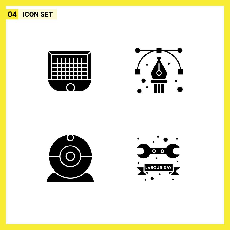 4 User Interface Solid Glyph Pack of modern Signs and Symbols of ball cam net art devices Editable Vector Design Elements