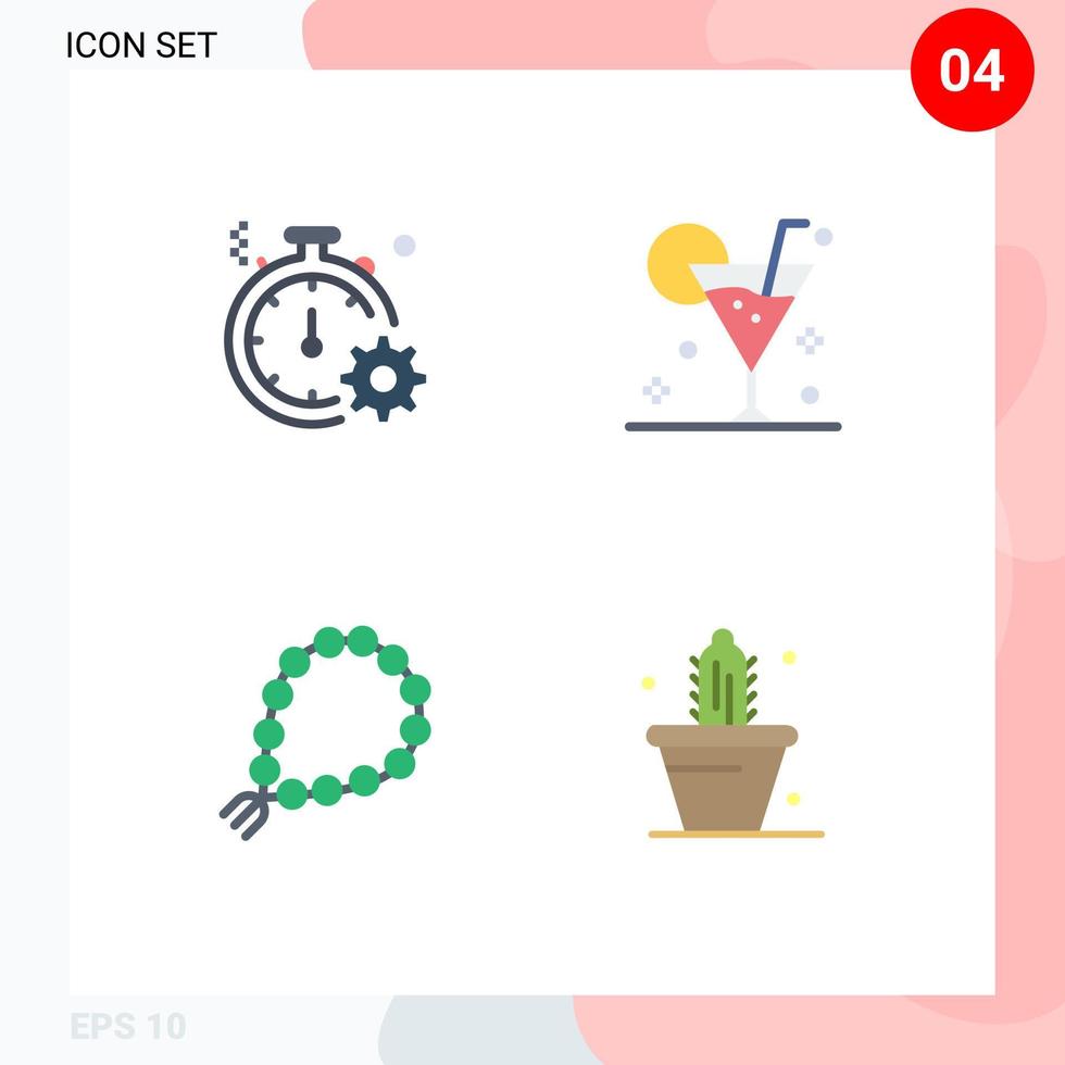 4 Thematic Vector Flat Icons and Editable Symbols of business glass quick beverage tasbih Editable Vector Design Elements