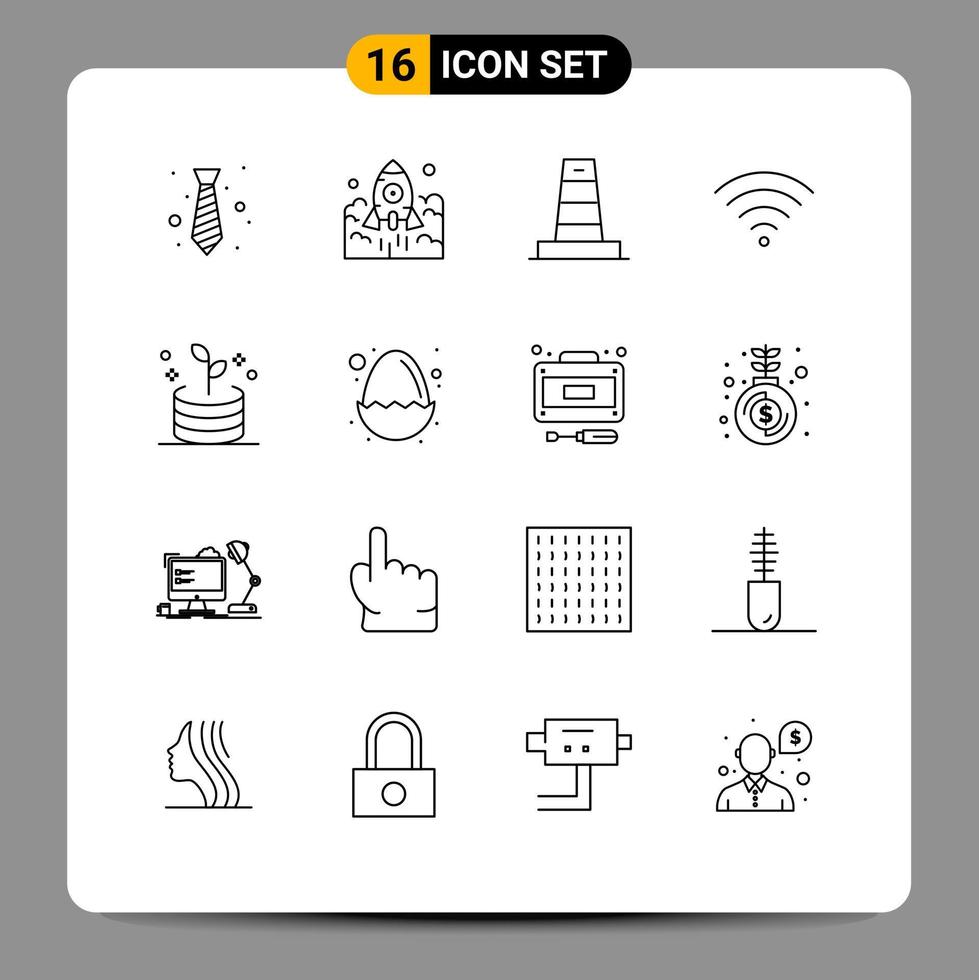 Modern Set of 16 Outlines and symbols such as wifi connection startup under construction Editable Vector Design Elements