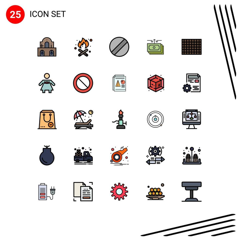Universal Icon Symbols Group of 25 Modern Filled line Flat Colors of bow tie chocolate screwdriver candy cash Editable Vector Design Elements