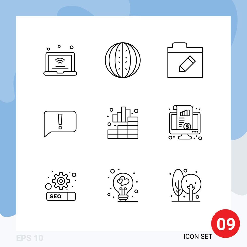 Stock Vector Icon Pack of 9 Line Signs and Symbols for analytics basic melon error rename Editable Vector Design Elements