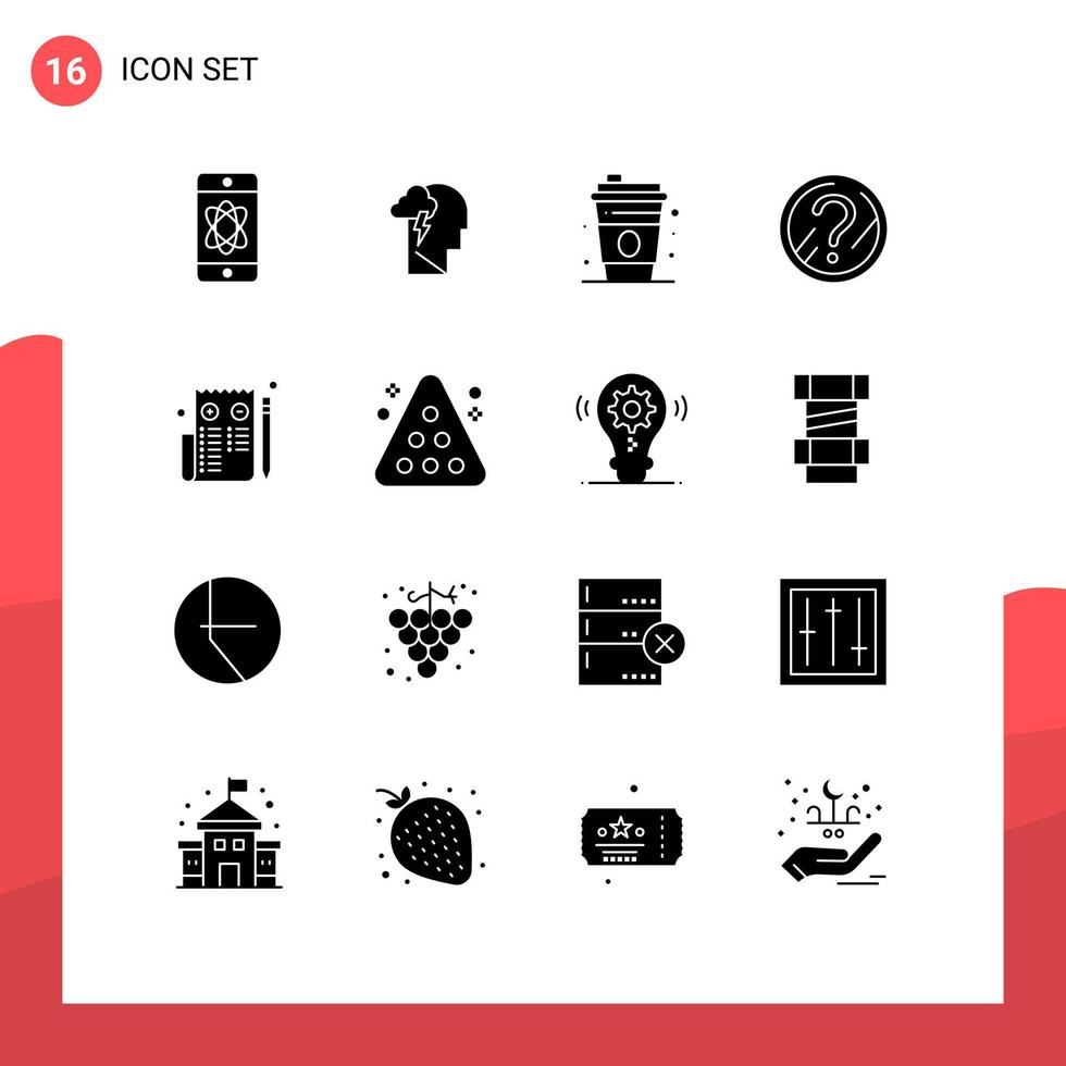 Universal Icon Symbols Group of 16 Modern Solid Glyphs of page browser glass solution faq Editable Vector Design Elements