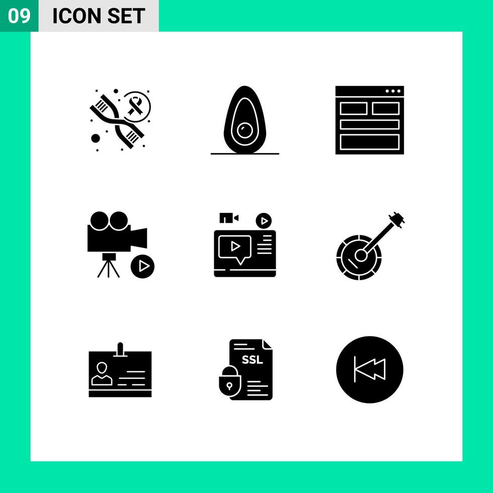 paquete de iconos de vector de stock de 9 signos y símbolos de línea para grabar video contáctenos elementos de diseño de vector editable de película de película