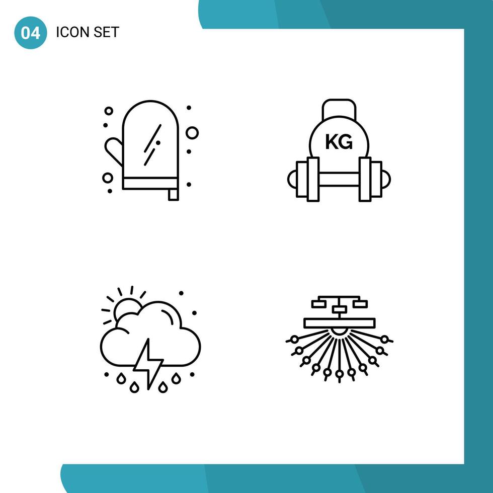 Group of 4 Filledline Flat Colors Signs and Symbols for cooking cloud kitchen equipment sun Editable Vector Design Elements
