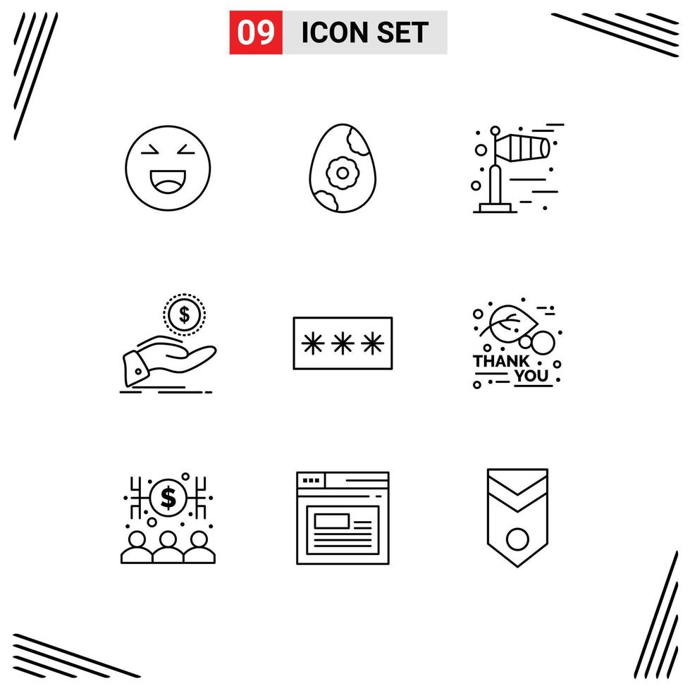 Set of 9 Modern UI Icons Symbols Signs for passkey code weather loan debt Editable Vector Design Elements