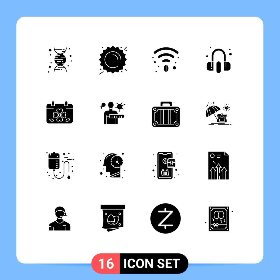 Mobile Interface Solid Glyph Set of 16 Pictograms of leaf clover coffee calendar service Editable Vector Design Elements