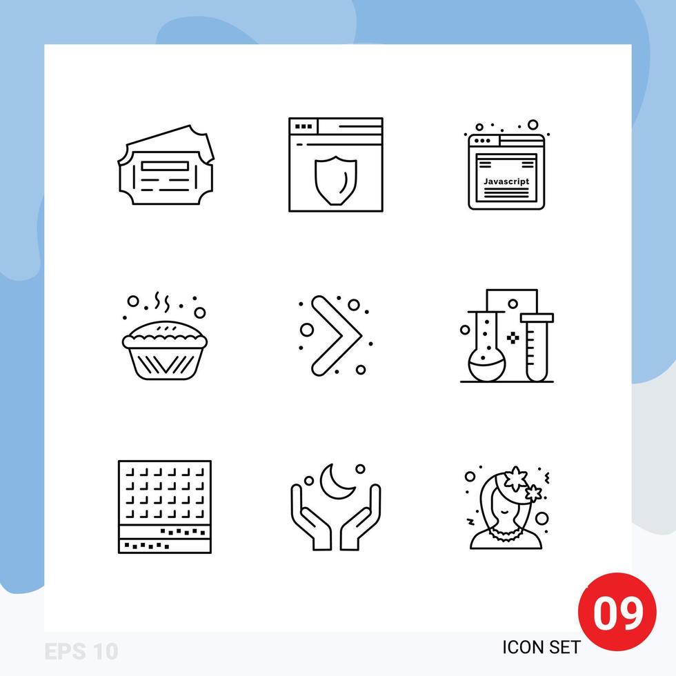 Modern Set of 9 Outlines Pictograph of right arrow javascript tin cooking Editable Vector Design Elements