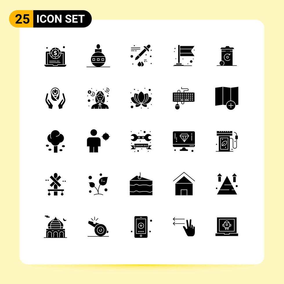 Set of 25 Modern UI Icons Symbols Signs for hands energy dropper recycling flag Editable Vector Design Elements
