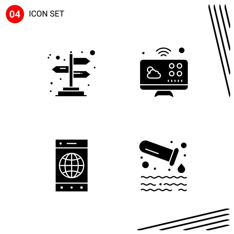 Collection of 4 Vector Icons in solid style Pixle Perfect Glyph Symbols for Web and Mobile Solid Icon Signs on White Background 4 Icons