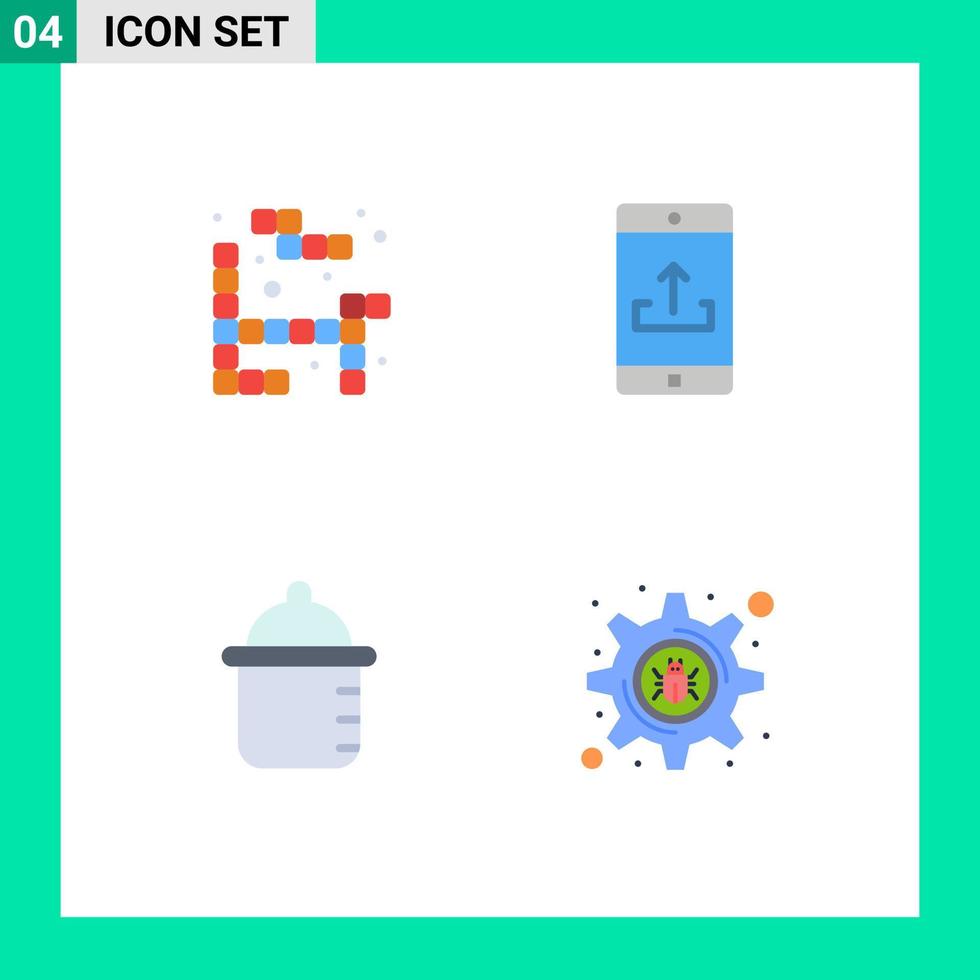 Pictogram Set of 4 Simple Flat Icons of tetris bottle application smartphone cyber crime Editable Vector Design Elements