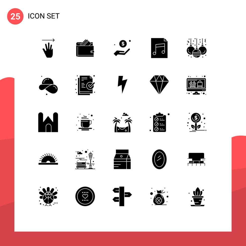 25 iconos creativos, signos y símbolos modernos de archivo, audio, finanzas, ayuda, elementos de diseño vectorial editables a mano. vector