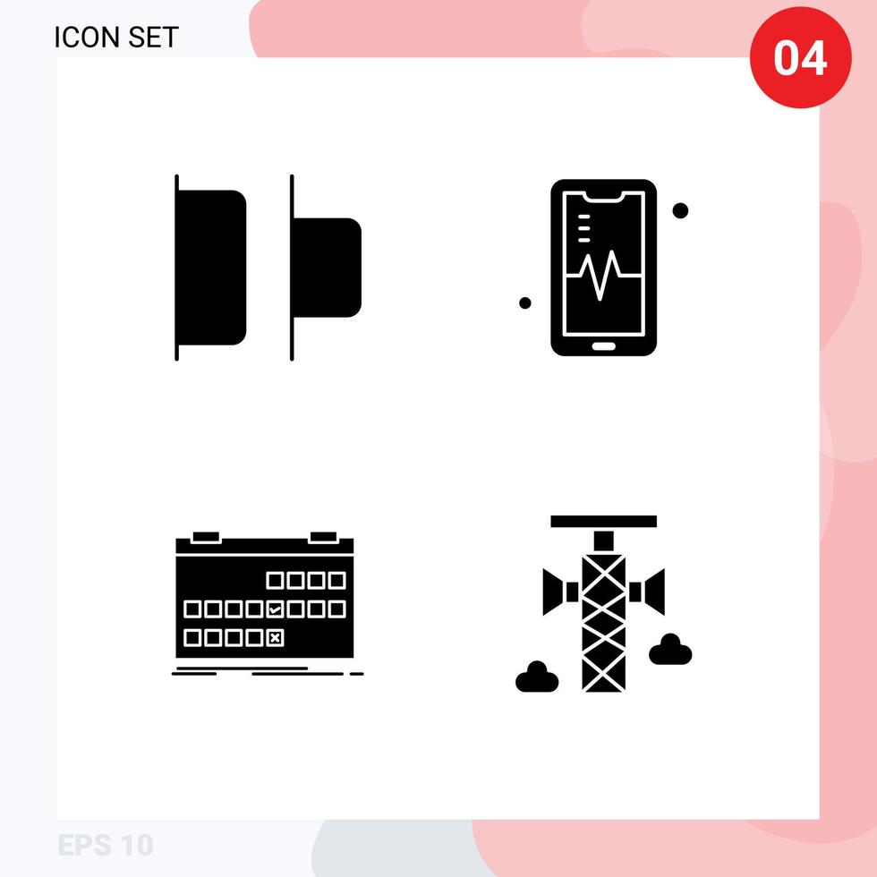 Group of 4 Modern Solid Glyphs Set for distribute release phone calendar announcement Editable Vector Design Elements